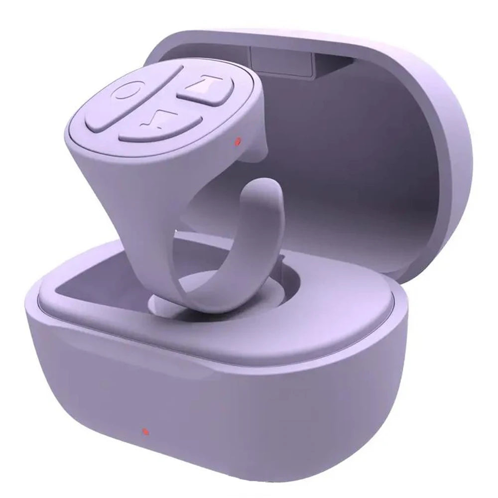 GITFO Bluetooth smart ring in purple shown resting inside its compact magnetic charging case with lid open BeTrendy